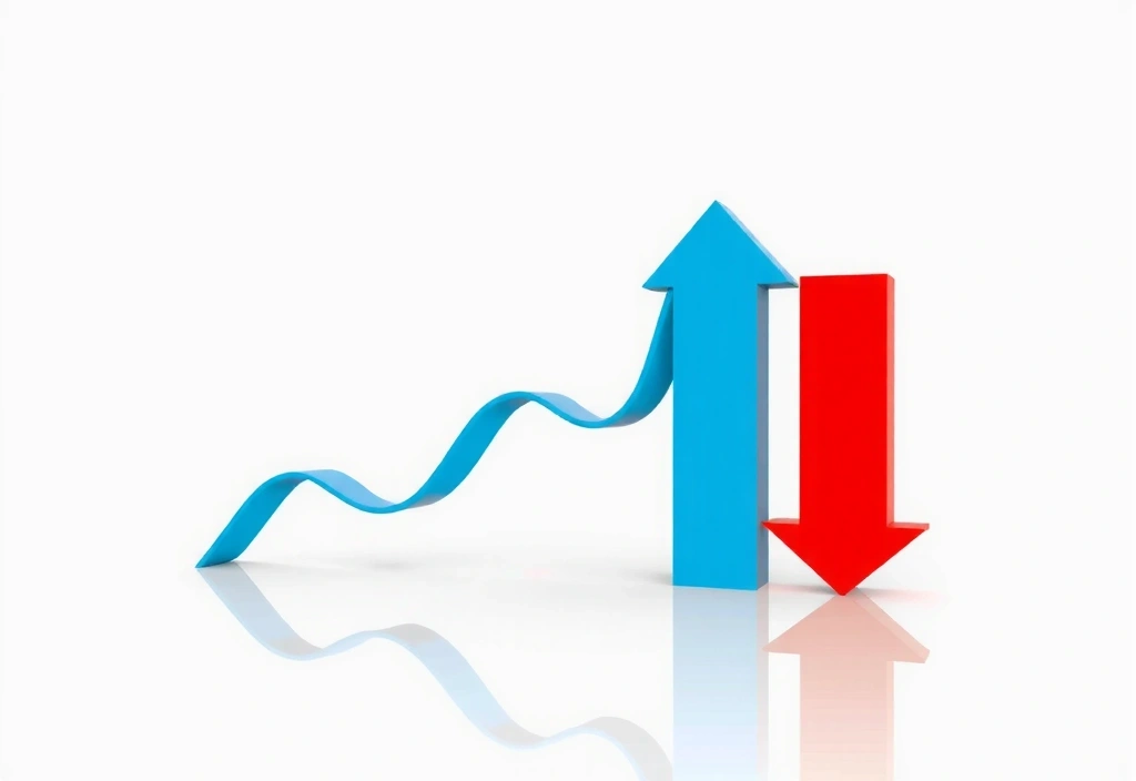 Grafici di borsa con frecce ascendenti e discendenti che indicano la volatilità del mercato