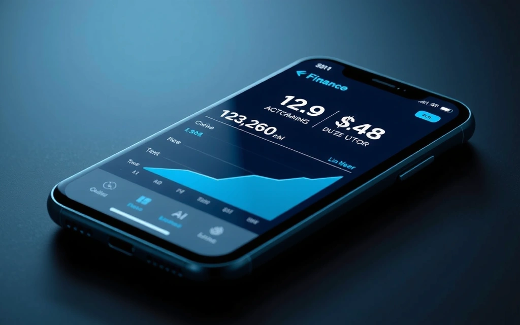 Interfaccia utente di una app di finanza digitale su uno smartphone, con grafici e numeri