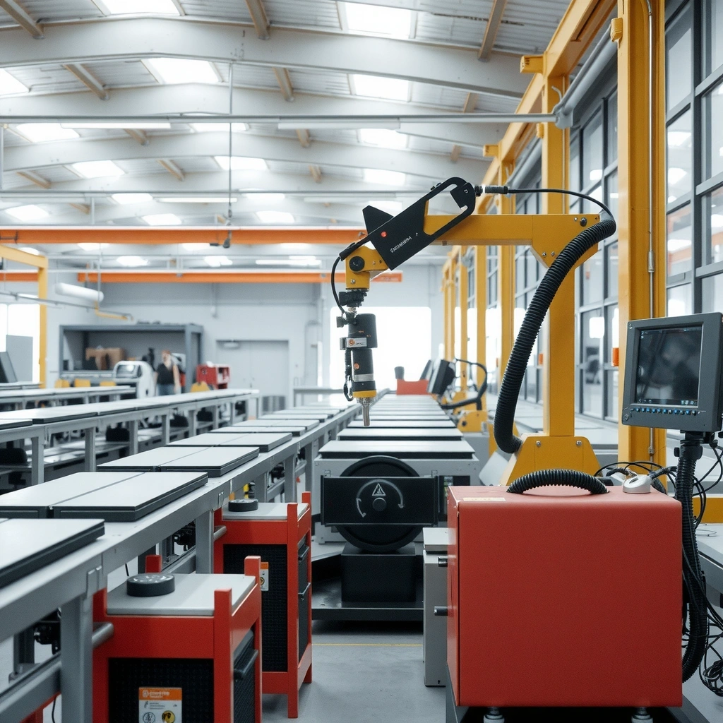 Fabbrica moderna con macchinari automatizzati in funzione.