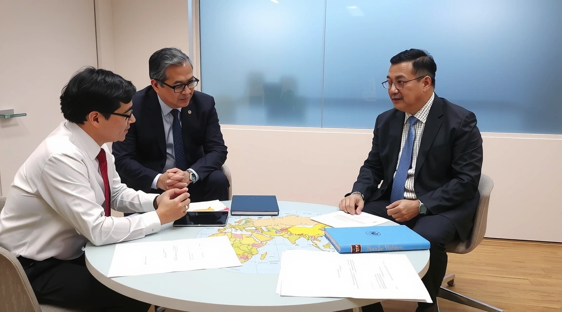 Diplomatici che discutono in una sala riunioni