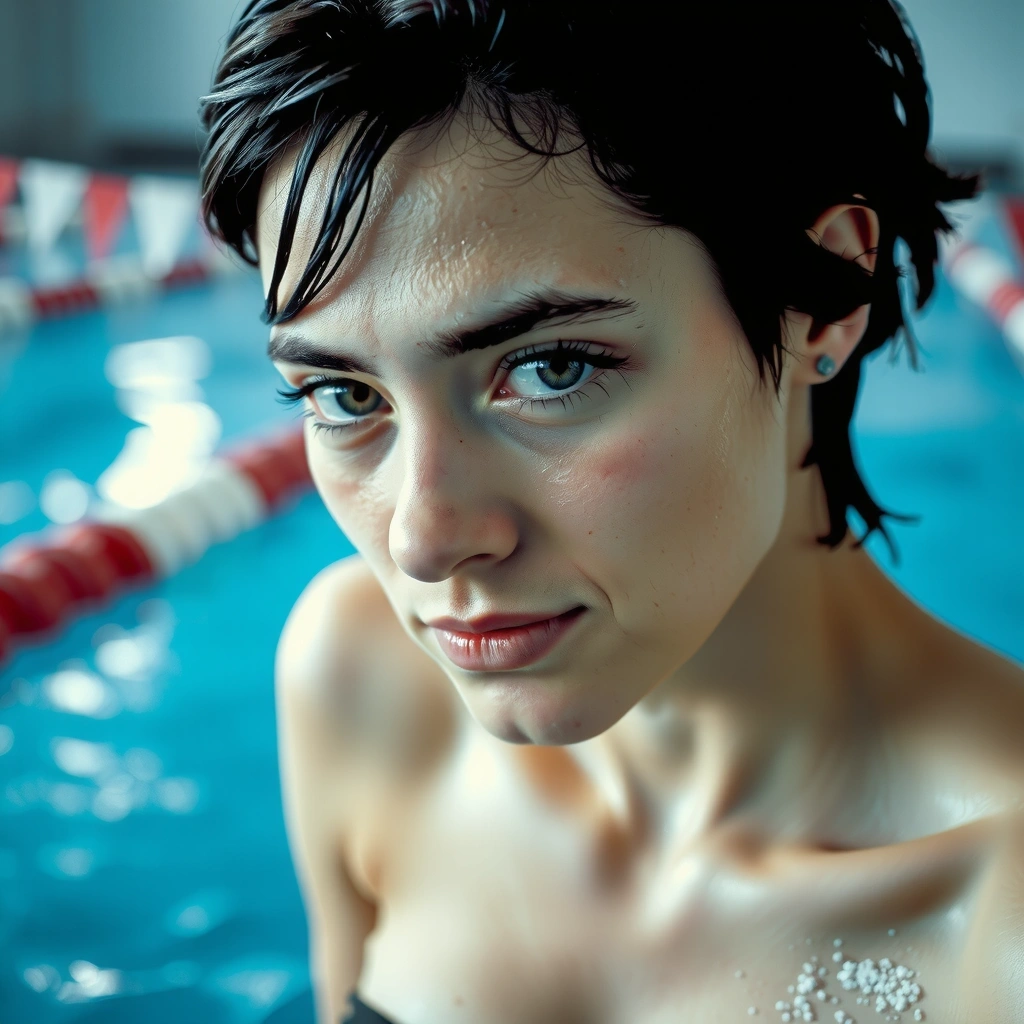 Ritratto di una nuotatrice concentrata e potente